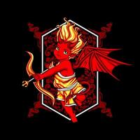 A red and yellow cupid with wings and a bow vector
