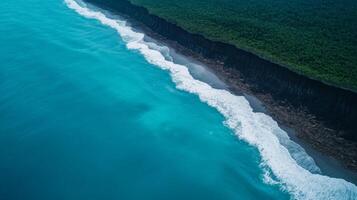 Dramatic coastal erosion after a tsunami from space wave patterns and sediment flow visible along a devastated shoreline photo