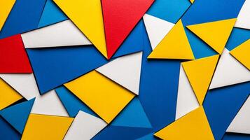 Geometric paper collage in primary colors with sharp lines and subtle textures photo