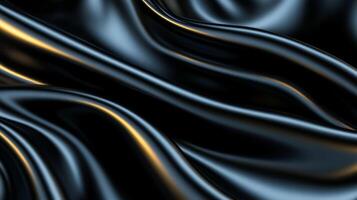 Glossy black silk with fluid ripples and golden highlights sophisticated and eerie abstract background perfect for luxury Halloween concepts sleek and dark photo