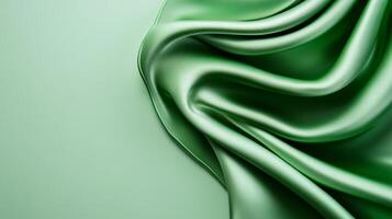 Green silk with soft waves and gentle light reflections creating a serene abstract background for World Health Day calming and refreshing vibe photo