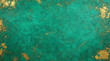 Rough concrete texture background in bright green and gold tones for St Patricks Day gritty surface with worn areas and subtle shamrock impressions giving a festive Irish feel photo