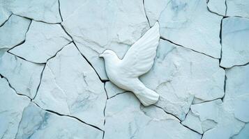 Rough grainy stone texture in light blue and white tones for International Peace Day subtle cracks forming a dove shape soft texture adds calmness and serenity to the image photo