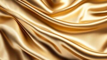 Shimmering champagne gold satin cloth with delicate flowing curves festive and classy abstract background for holiday events soft light highlights and deep shadows photo