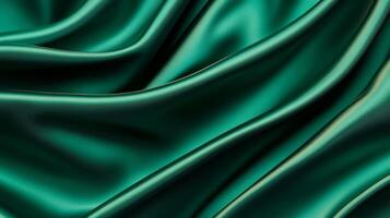Silky emerald green fabric flowing in soft waves with deep folds subtle golden highlights in motion luxurious abstract background perfect for holiday themes photo