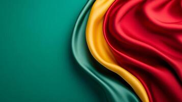 Vibrant red green and yellow silk with flowing curves and bright highlights abstract background ideal for Kwanzaa festive and culturally rich design photo