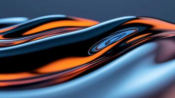 Close up of liquid color waves with deep indigo and bright orange flowing dynamically photo