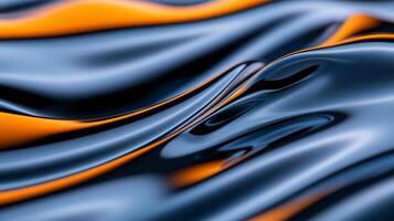 Close up of liquid color waves with deep indigo and bright orange flowing dynamically photo