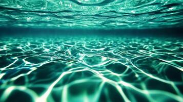 Close up of liquid waves with iridescent shades of green and blue merging underwater photo