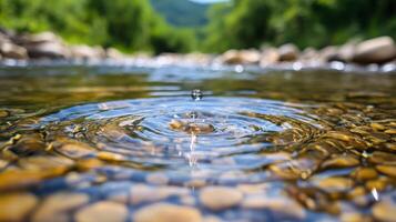 Close up of small whirlpools forming in a clear mountain stream photo