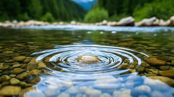 Close up of small whirlpools forming in a clear mountain stream photo