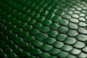 Closeup of snake leather texture in dark green fine scales with subtle shine and intricate pattern photo