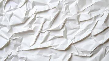 Crumpled white notebook paper background with deep creases and visible folds simple and rugged photo