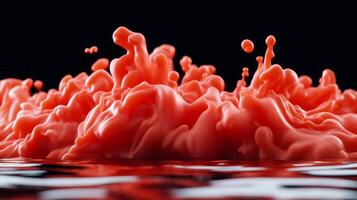 Extreme close up of red and gold liquid ink waves blending in water forming abstract shapes photo