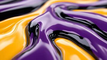 Macro image of liquid waves of yellow and purple intertwining with dynamic flow photo