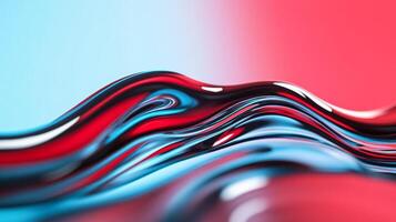 Macro shot of swirling liquid waves in scarlet and azure creating a vibrant collision photo