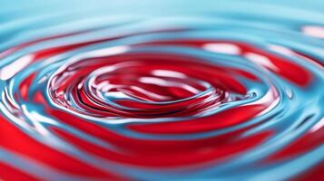 Macro shot of swirling liquid waves in scarlet and azure creating a vibrant collision photo