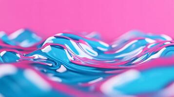 Macro shot of vibrant liquid color waves mixing blue and pink with dynamic swirling patterns photo