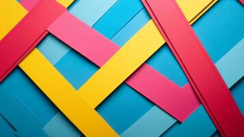 Abstract layout with intersecting colored paper strips and thin lines over a textured background photo