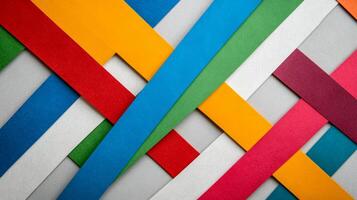 Abstract layout with intersecting colored paper strips and thin lines over a textured background photo