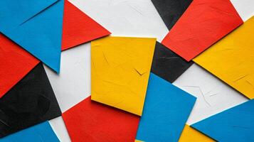 Geometric paper collage in primary colors with sharp lines and subtle textures photo