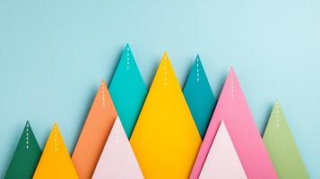 Minimalist composition with triangular paper shapes in vibrant colors and thin white lines photo