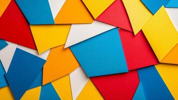 Geometric paper collage in primary colors with sharp lines and subtle textures photo