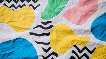 Layered abstract shapes in pastel paper textures with a grid of fine lines photo