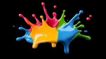 Multicolored paint bubbles with splashes and streaks isolated on a black background photo
