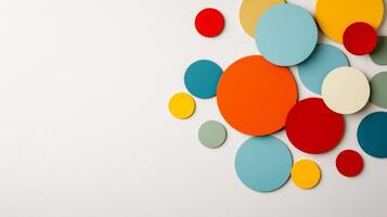 Minimalist layout of colorful paper strips and circles with subtle shadow effects on a neutral backdrop photo