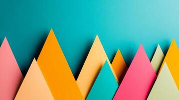 Minimalist composition with triangular paper shapes in vibrant colors and thin white lines photo