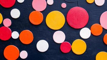 Paint bubbles in vibrant reds and oranges bursting on a dark navy background photo