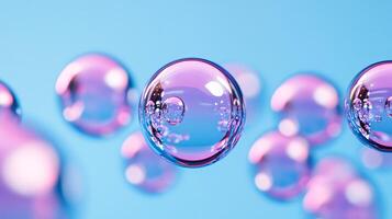 Bubbles rising with holographic reflections on a gradient from indigo to lavender photo