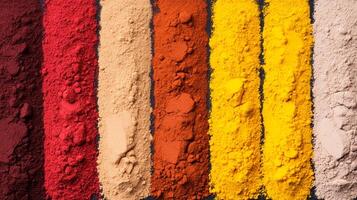 Deep mahogany and honeyed yellow pigment powders arranged in a fading gradient like a fall sunset sky photo