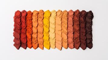 Deep mahogany and honeyed yellow pigment powders arranged in a fading gradient like a fall sunset sky photo