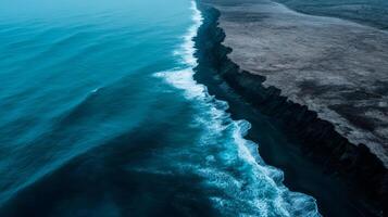 Dramatic coastal erosion after a tsunami from space wave patterns and sediment flow visible along a devastated shoreline photo