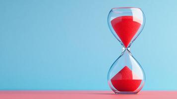 Hourglass with liquid mercury sand on a gradient from icy blue to flaming red representing change photo