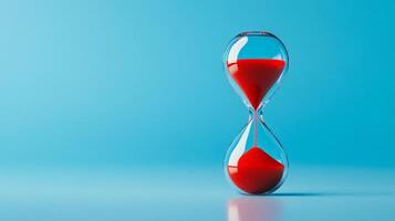 Hourglass with liquid mercury sand on a gradient from icy blue to flaming red representing change photo