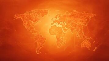 Intense red and orange heatwave patterns spreading over continents from satellite view temperature spikes visible photo