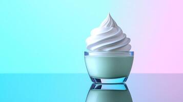 Pearly white moisturizer cream swirl on a smooth glass surface with a faint reflection and subtle iridescence photo