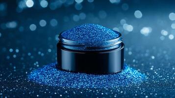 Satin finish translucent powder with soft shimmer spread on a dark blue gradient creating a celestial effect photo
