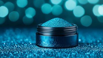 Satin finish translucent powder with soft shimmer spread on a dark blue gradient creating a celestial effect photo