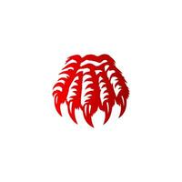 A red and white logo with a crab claw vector