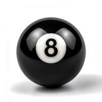number 8 eight ball, the black ball, used in pool billiard games and is the last one to be sunk to win the game photo