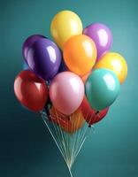 Bunch of bright balloons and space for text against color background photo