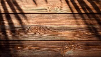 top view of soft brown table with high resolution texture and palm leafs shadows, summer table background with empty space for text or design, soft cozy sunny table backdrop, wooden texture seamless photo