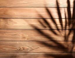 top view of soft brown table with high resolution texture and palm leafs shadows, summer table background with empty space for text or design, soft cozy sunny table backdrop, wooden texture seamless photo