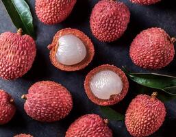 Fresh Ripe juice lychee fruit. Halves food summer background photo