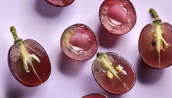 Overhead view of Fresh, Ripe and juicy grape. Halves food summer background photo