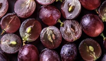 Overhead view of Fresh, Ripe and juicy grape. Halves food summer background photo